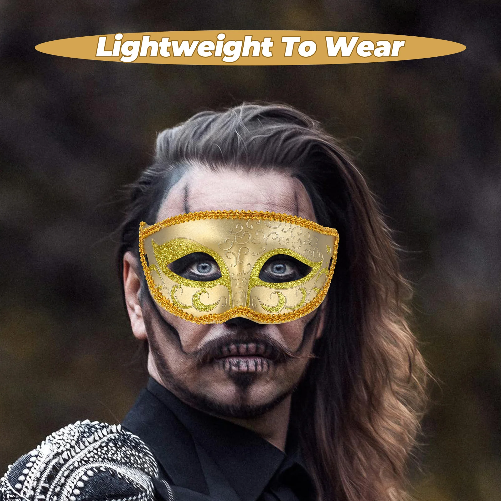 

Golden Masquerade Masks Halloween Lace Mask Adult Beautiful Shine Costume Party Prop Decor Plastic Lightweight Cosplay Half Face