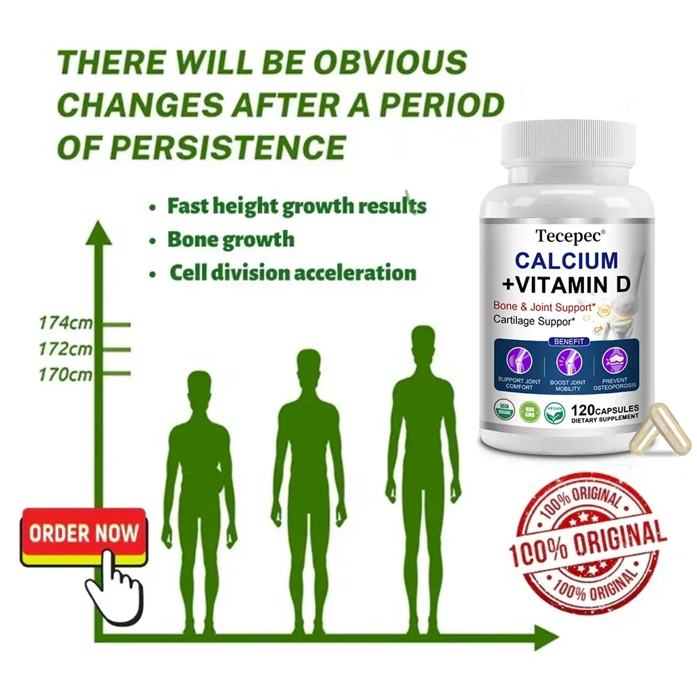 Height Growth Calcium Vitamin D Supplement Natural Vegetarian Capsules Increase Bone Strength Height Enhancer Adult Joint Health