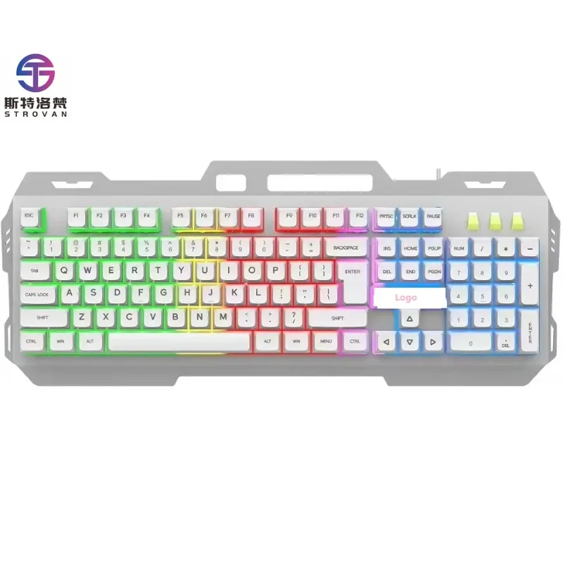 Keyboard Full Size Iron Plate Construction Rainbow LED Backlit USB Wired Keyboard