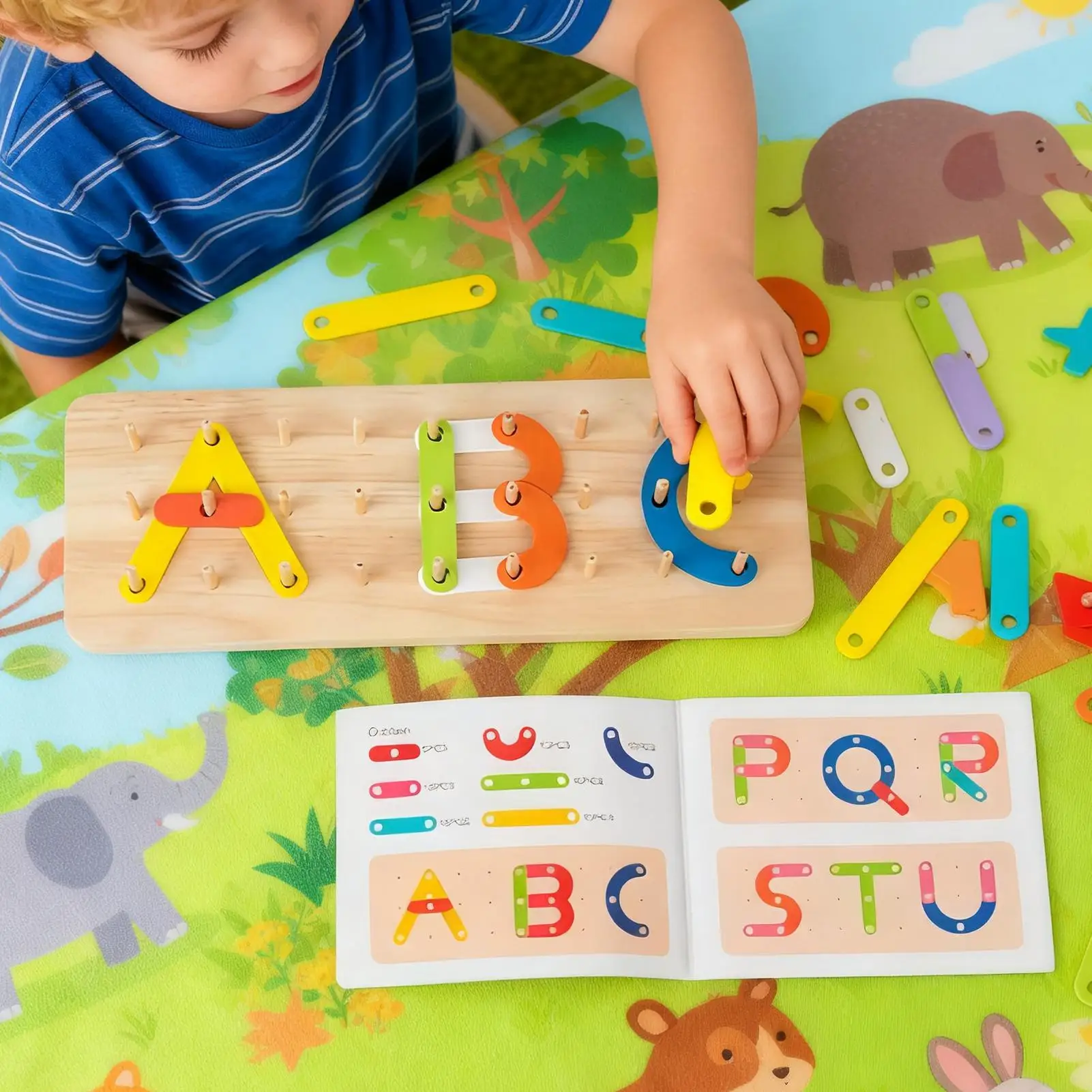 Puzzle Alphabet en bois, panneau perforé de couleurs assorties, jouets en forme de chiffres, motricité Fine, jouets éducatifs pour les tout-petits et les enfants