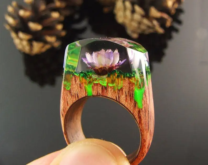 

Mysterious Forest There Is A Bright Red Peony Inside The Resin Ring Women's Give A Ring To A Friend Who Likes Sense of Design