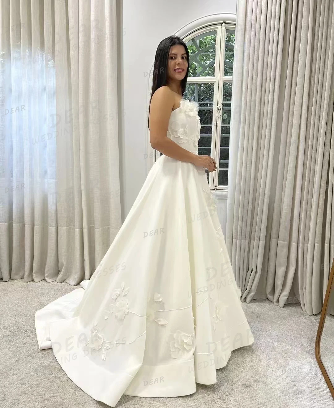 Luxury 3-D Flowers Wedding Dresses Woman's A Line Sexy Sleeveless Bridal Gowns Strapless Princess Formal Party Vestidos De Noche