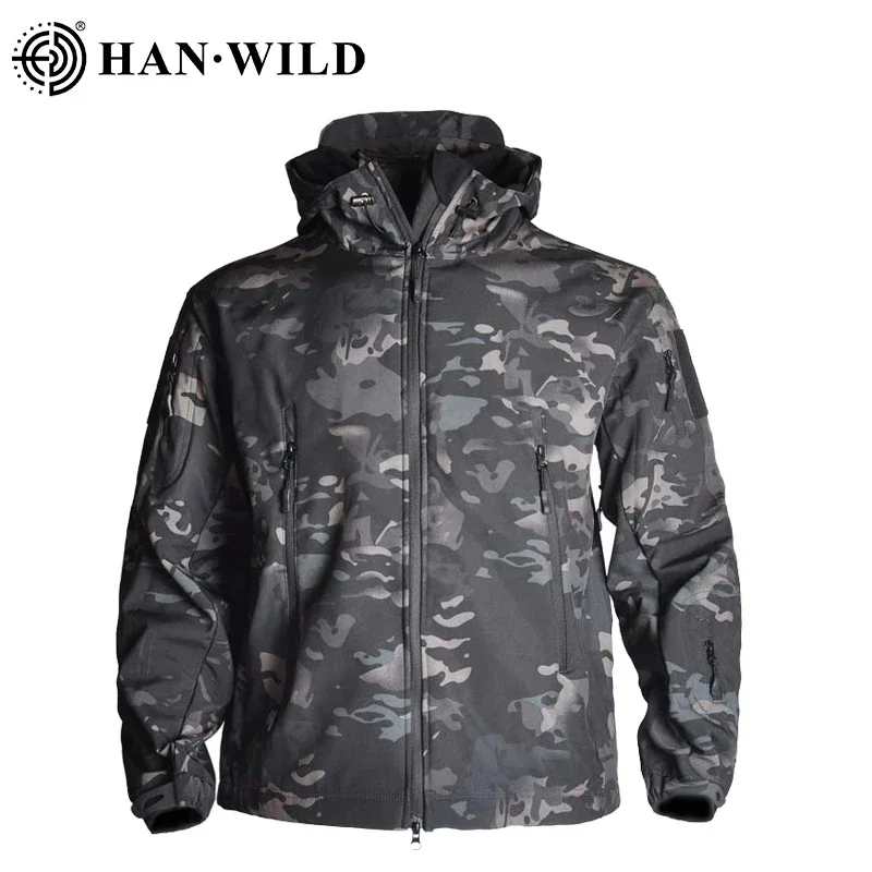 HAN WILD Men Tactical Softshell Windbreaker Hiking Fleece Jacket Combat Thermal Coats Waterproof Softair Jackets Camping Clothes