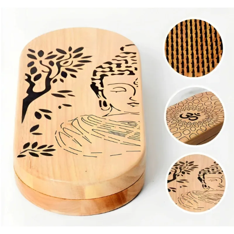Natural Wooden Yoga Footstool Meditation Prop with Acupressure Points for Reflexology and Zen Practice