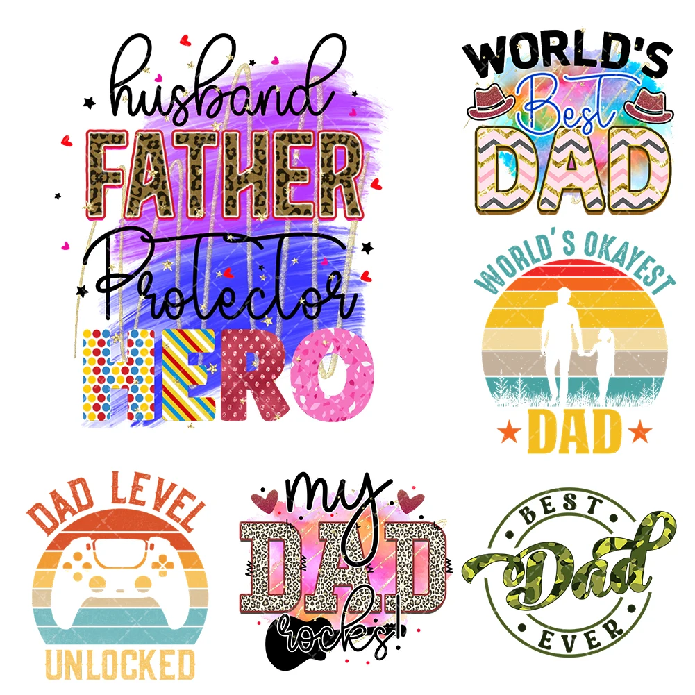 New Father's Day  Iron On Heat Transfer Stickers For Clothes DTF Pinted Vinyl Thermal Appliques Washable T-Shirt Decal