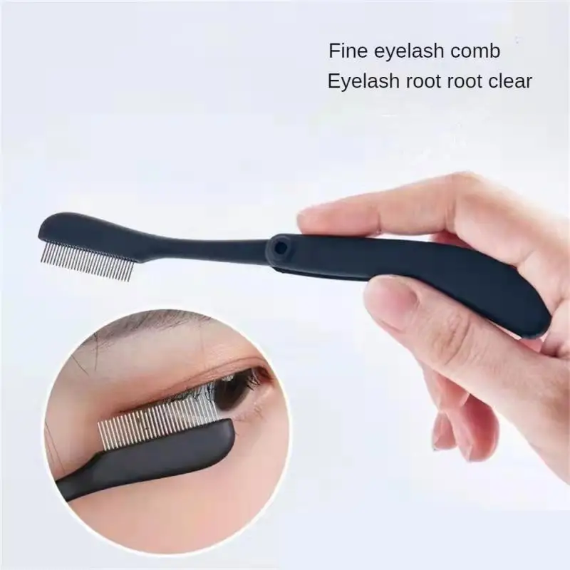 Folding Eyelash Curler Comb Mini escova de metal Separador de rímel dobrável Pente de sobrancelha Acessórios para maquiagem