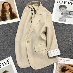 Apricot Cuffs Striped Thin Suit Jacket Female Spring summer Autumn Fashion Coat Women‘s Blazer Korean Casual Outerwear Tops