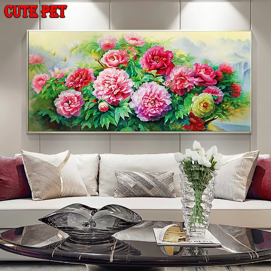 5D diamond painting Peony flower handmade diy puzzle Full diamant embroidery mosaic Cross Stitch Rhinestone home decor gifts art