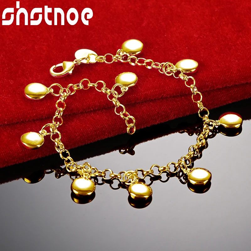 SHSTONE 18K Gold Small Circular Pendant Bracelets For Woman Fashion Party Wedding Engagement Charm Jewelry Christmas Lovers Gift