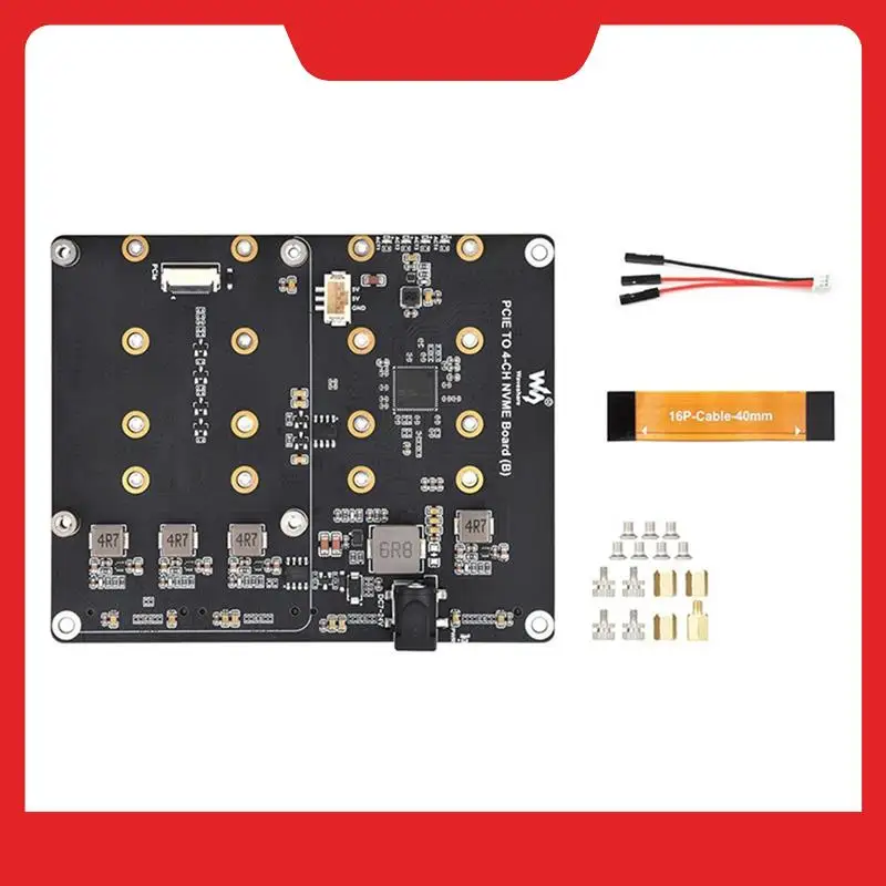 Waveshare Pcle To 4-Channel M.2 Adapter Board With Power Supply For Raspberry Pi 5 Support Nvme Hard Drives With LED Indicator