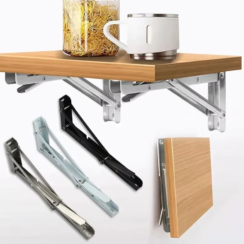 8inch 2Pcs Heavy Duty Folding Triangle Shelf Brackets, Wall Mounted Bench Table Support with Complete Installation Screws