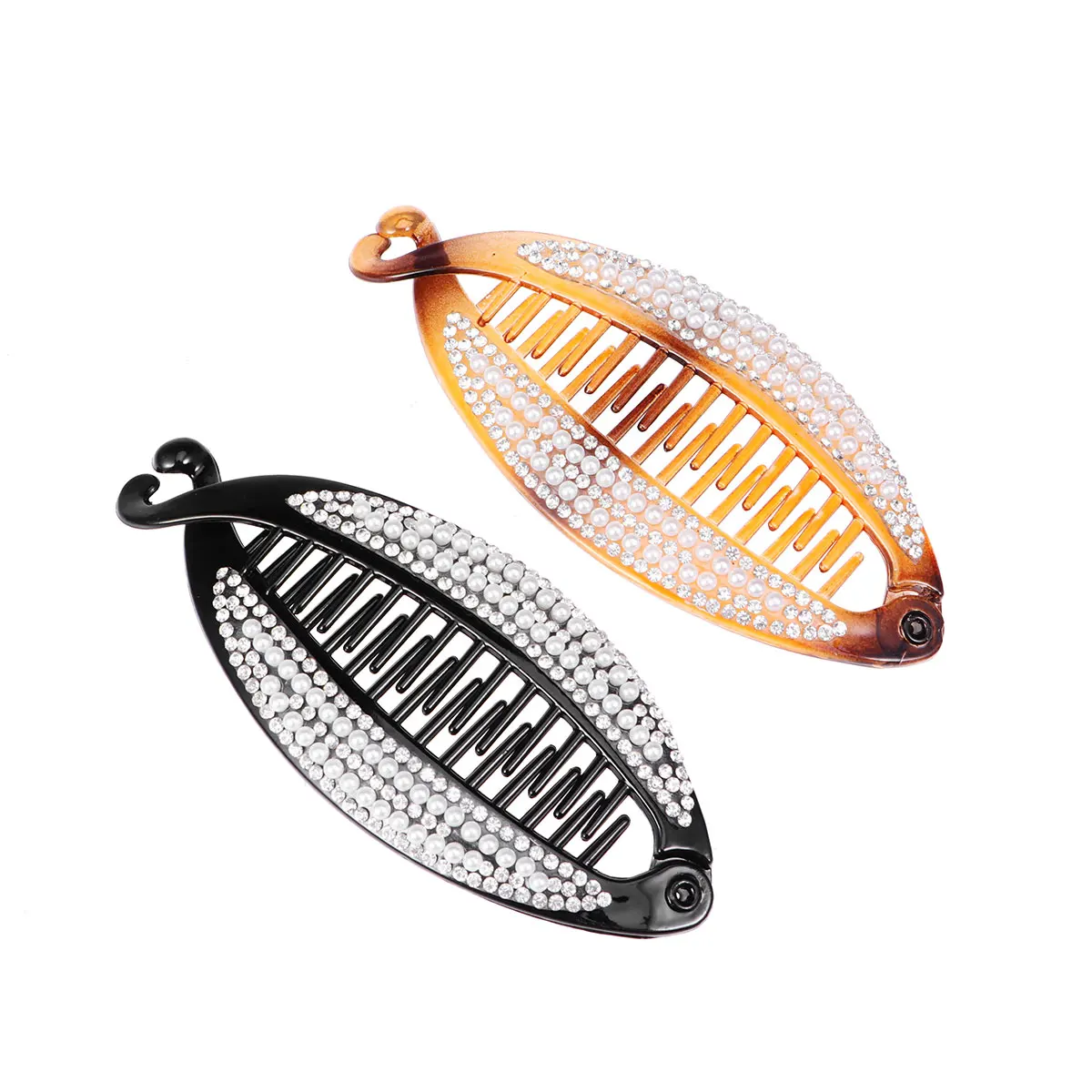 

2pcs Fish Clip Banana Curly Snap Hair Clips for Women Pins Updo Ponytail Long Fine Toothed Crystal Hairstyle Accessories