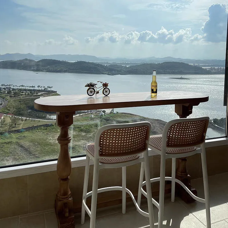 Mesa de comedor de madera maciza, mesa de Bar, ventana de balcón, mesa estrecha