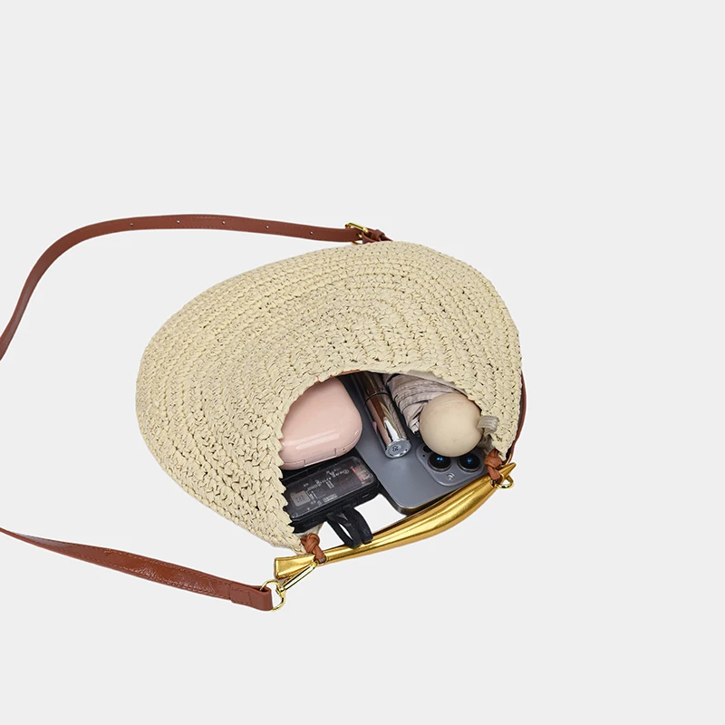 Summer Small Straw Handbag Trendy Shoulder Bag Round Crossbody Bag Casual Boho Beach Bag Animal Crocodile Handle Tote Clutch Bag view 2