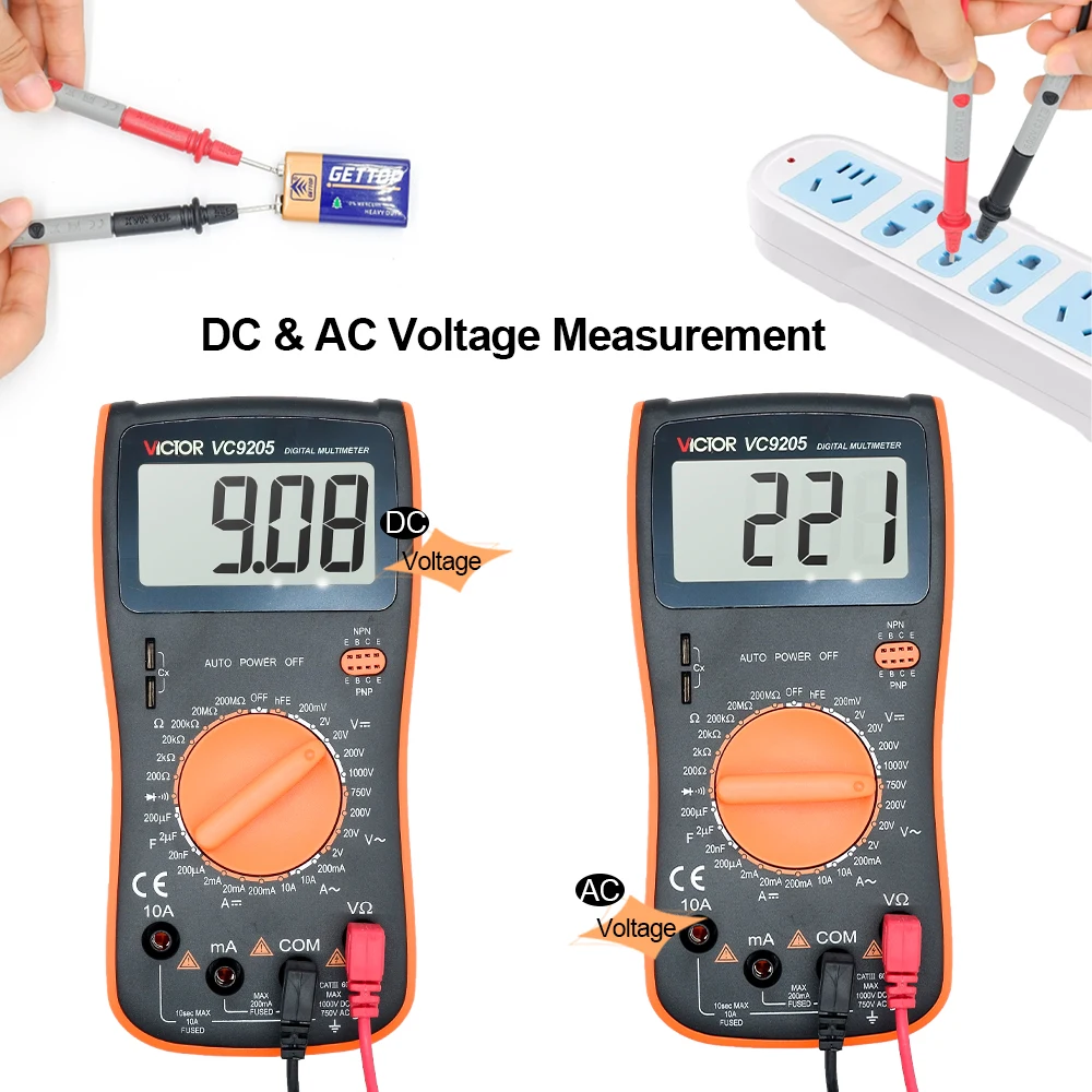 Victor 9205 Multimeter Backlight Capacitance hfe Meter AC/DC 1000V Voltage Diode Continuity Frequency Tester True RMS Ammeter