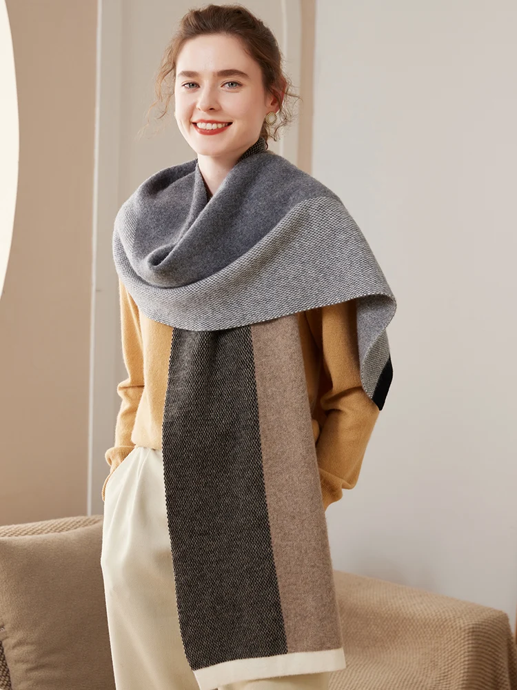 لينة نمط 100% الكشمير وشاح محبوك الخريف الشتاء الرجال النساء المألوف سميكة الدافئة الصدام اللون شال تنوعا الراقية #6