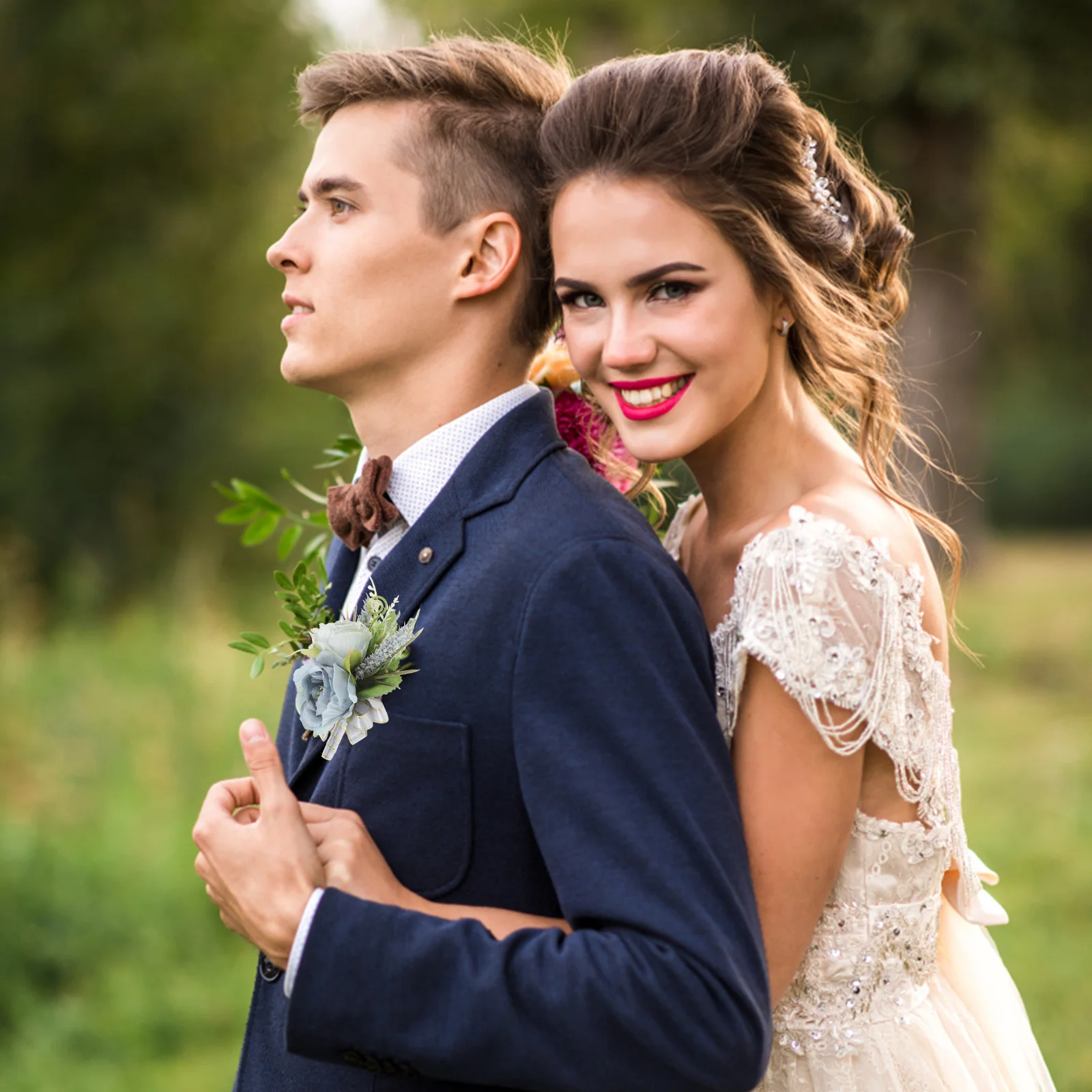 Элегантный корсаж из искусственной розы, реалистичная свадебная бутоньерка с цветочным принтом, свадебная подружка невесты, украшение для жениха, выпускной корсаж