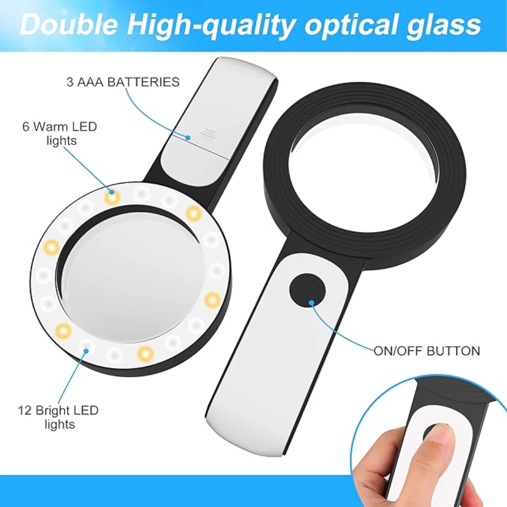 30X Professional Magnifying Glass Jewelry Loupe With LED Light Handheld Magnifier Lupa For Coins Stamps Kids Seniors Reading