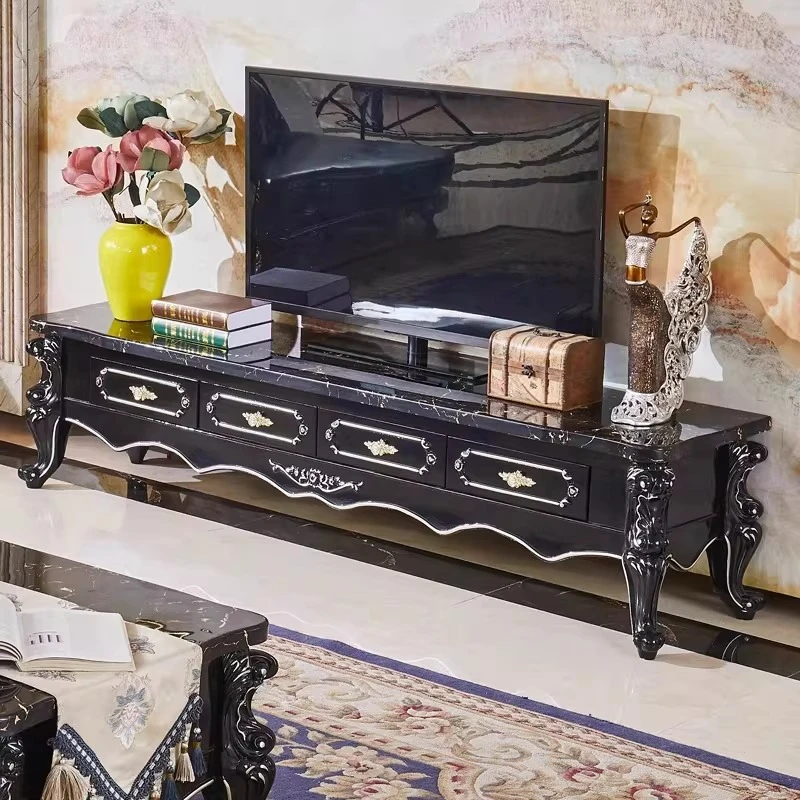 

Coffee table marble long few four pumping simple living room complete TV cabinet combination set black sandalwood furniture