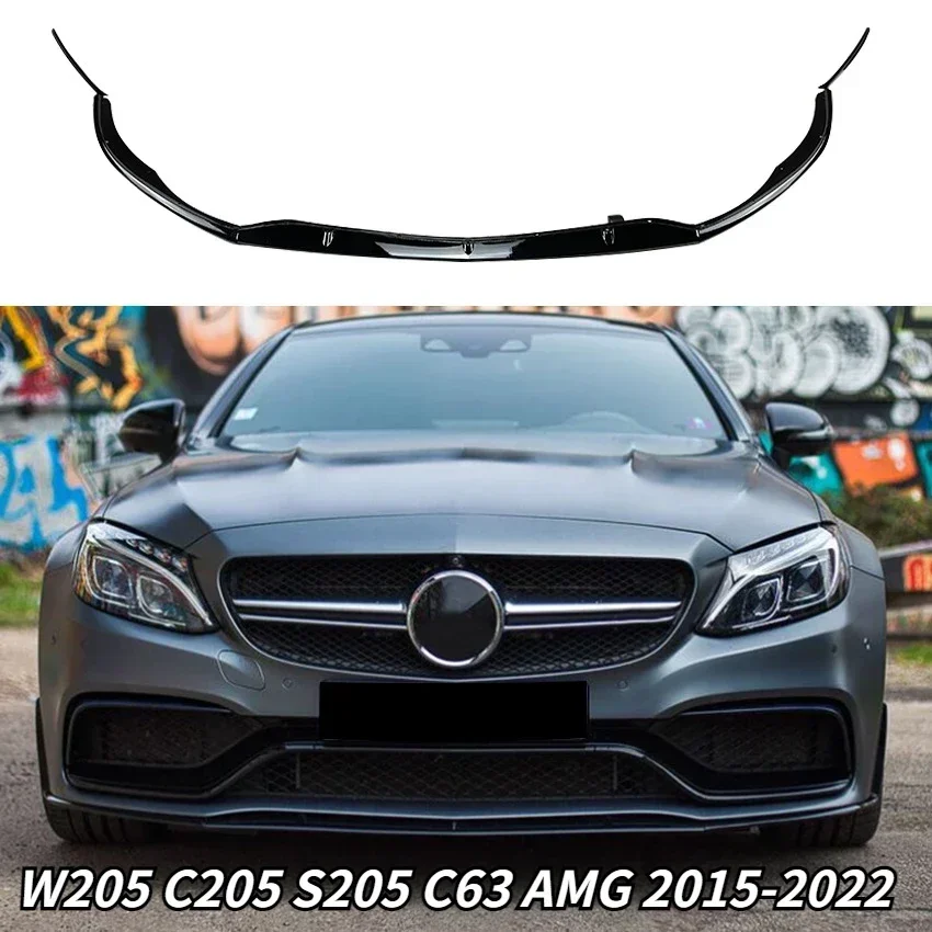 for2015-2022Mercedes-Benz C-ClassW205 C205 S205 C63 AMG car front bumper lip diffuser spoiler bright black body kit modification