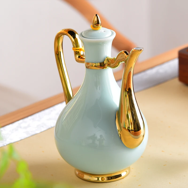 Celadon Ceramics Home Outline In Gold Flagon Country Style Porcelain  Retro Court Hip Flasks