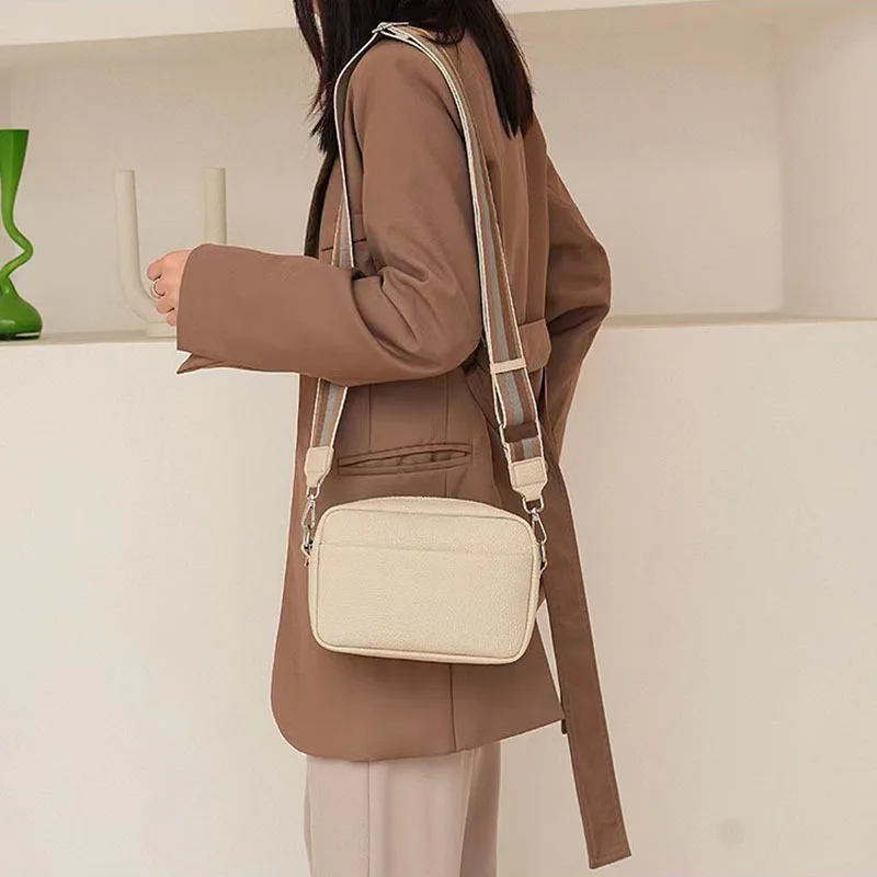 Vento Marea Small Cross Body Bag For Women 2023 New Summer White Sling Purse Soft Pu Leather Wide Shoulder Strap Side Bag Casual