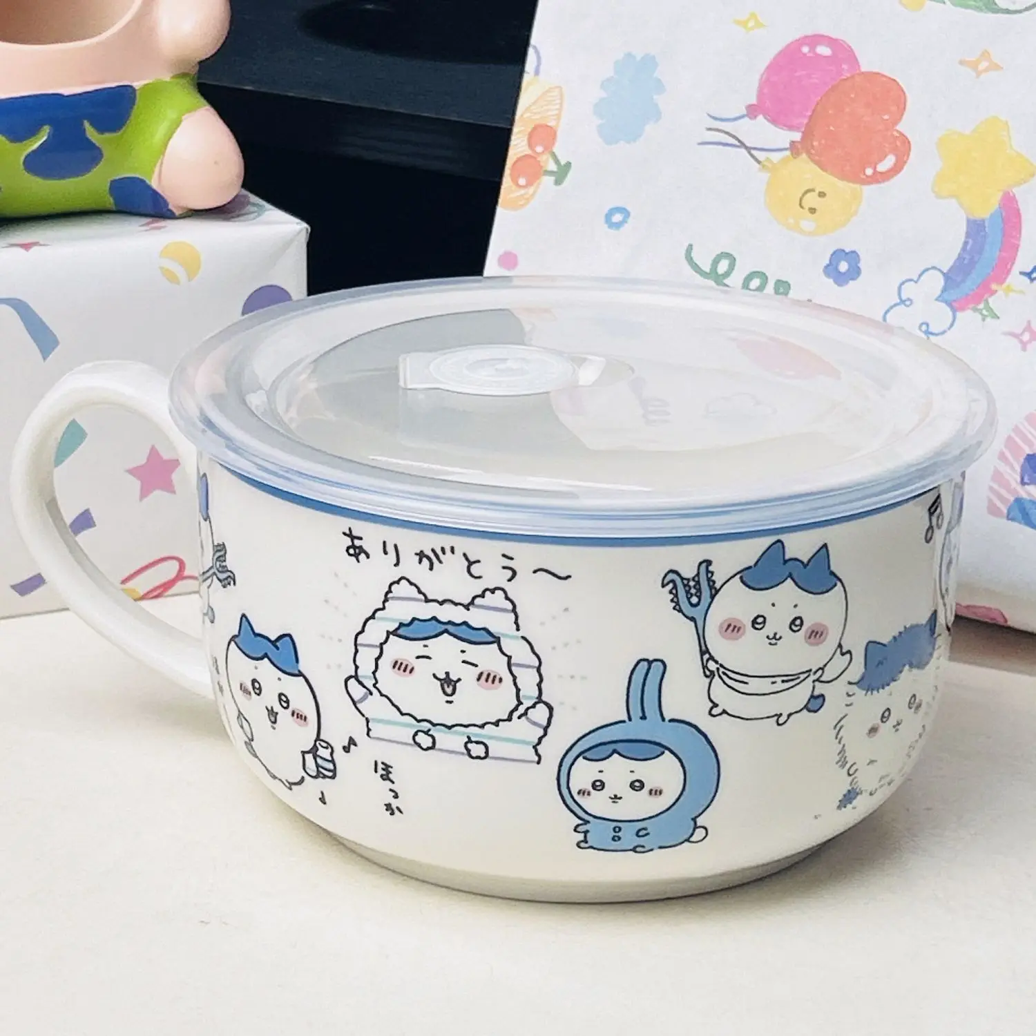 

Kawaii Chikawa Ceramic Instant Noodles Bowl Cute Cartoon Student Dormitory with Lid Noodle Bowl Large Capacity Girl's Gifts Toys