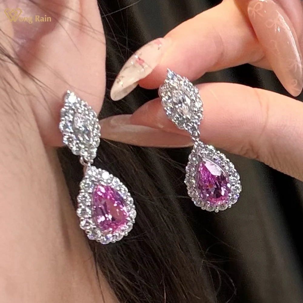 

Wong Rain сверкающее серебро 925 пробы грушевидной огранки 7*11 мм розовый сапфир высокоуглеродистые бриллианты драгоценные камни серьги-гвоздики ювелирные изделия