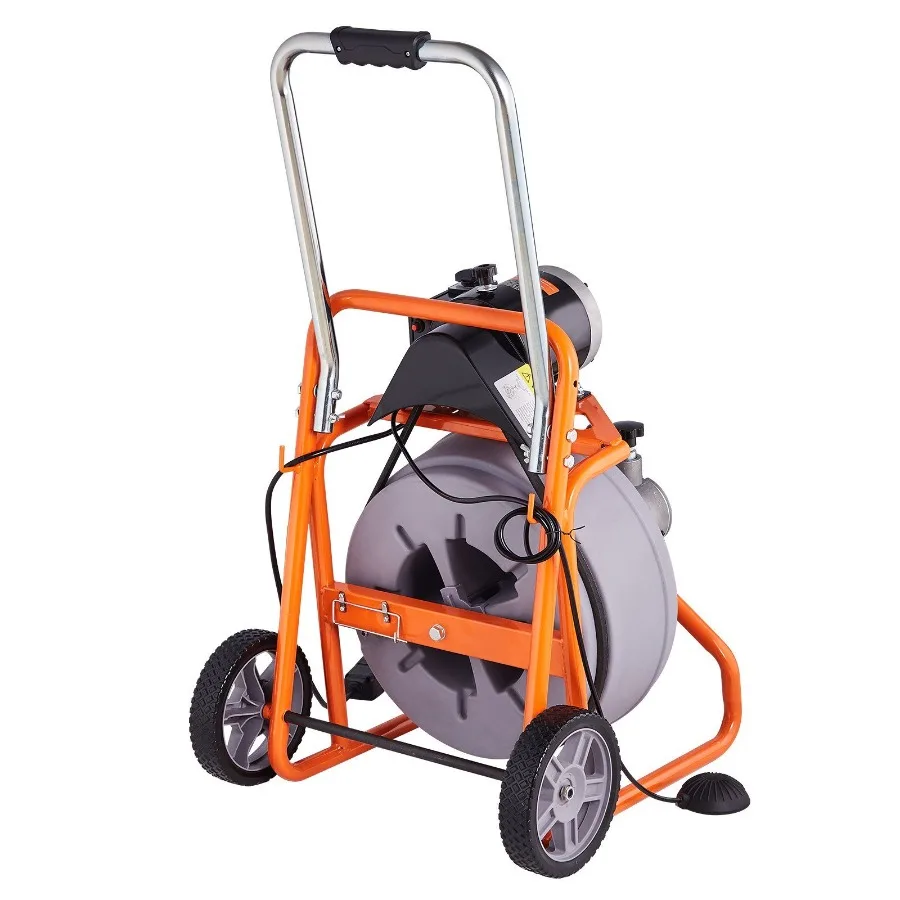 

Drain Cleaner Machine 75FT x 1 2 Inch Auto Feed with Wheels 8 Cutters
