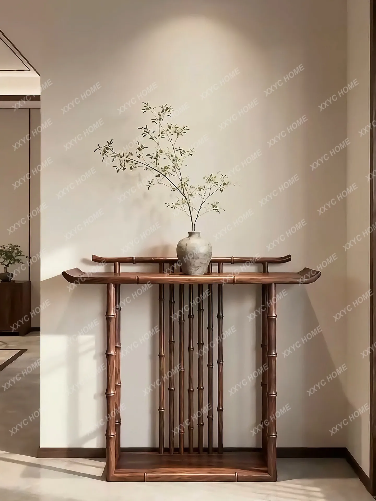 New chinoiserie north american black walnut bamboo console table song style aesthetic normcore console cabinet solid wood raised