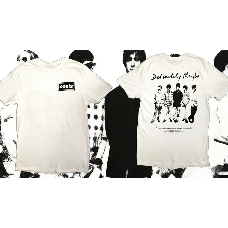 

2025 Summer Oasis Definitely Maybe Tambourine Band Graphic Print Men's Sleeved 100% Pure Cotton Printed T-shirt Casual Loose