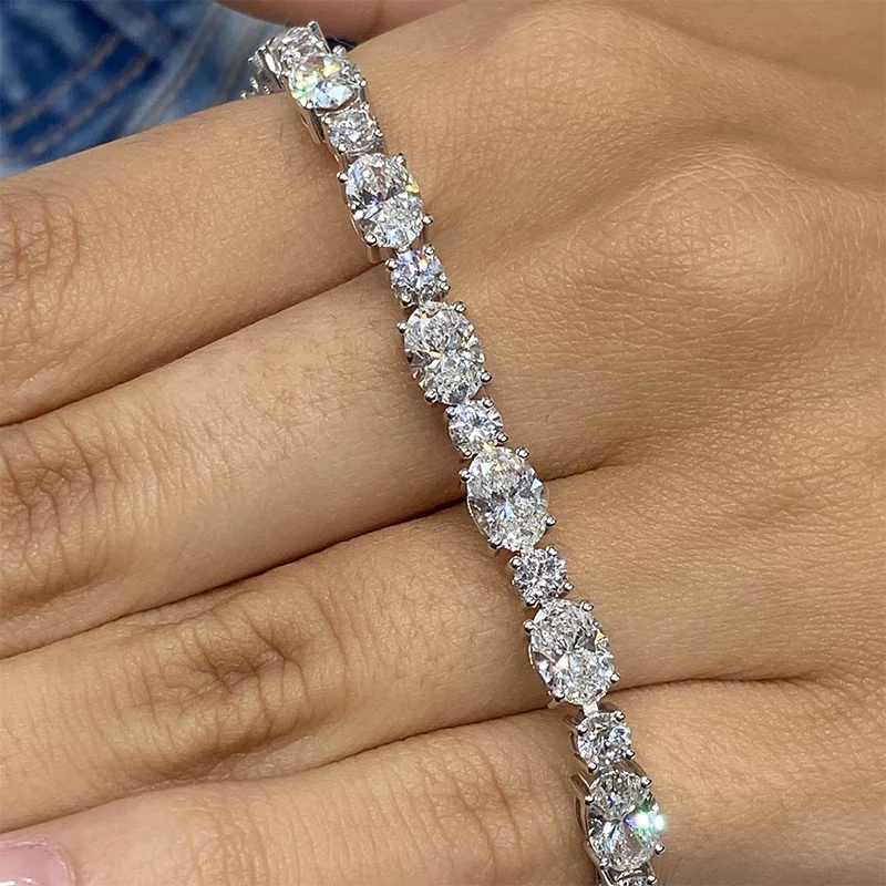 Platinum 950 11.5ctw DEF VS-VVS Oval cut & Round cut Tennis Bracelet HPHT Lab Grown Diamond Tennis Bracelet Give Gift For Her