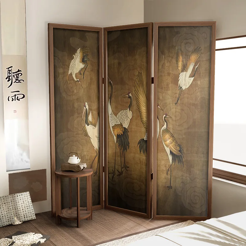 

Classical Chinese Zen crane folding screen partition living room entrance shade room tea room decoration solid wood folding scre