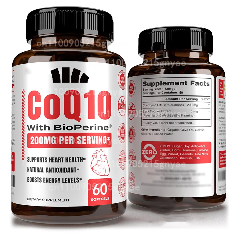 

Coenzyme Q10 Capsules Contain Organic Dandelion Roots, Calcium, and Black Pepper Extracts | Supporting Heart Health，60pills