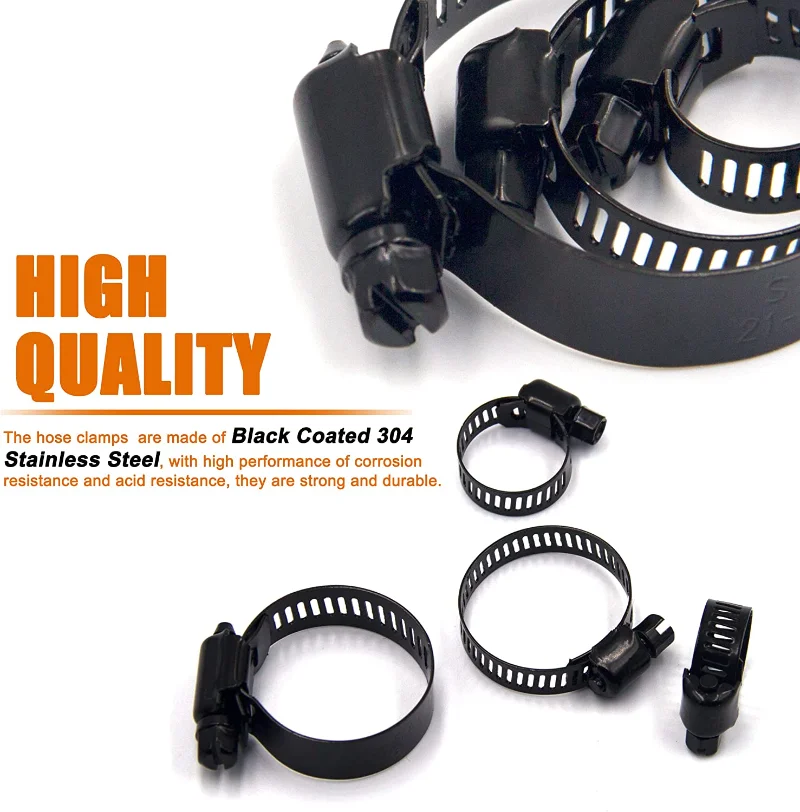 10/20pcs Black Worm Drive Hose Clamps for 3/8in. Stainless Steel Adjustable Fuel Pipe Line Worm Size Clip Hoop Hose Clamp