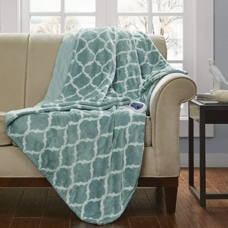 Printed Plush Electric Blanket for Cold Weather, Fast Heating, Auto Shut Off, Virtually Zero EMF, Multi Heat Setting