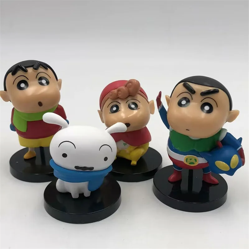 4Pcs/set Crayon Shin-chan Cosplay Action Kamen Toys Nohara Shinnosuke Himawari Little White Doll Cake Decoration for Kids Gift