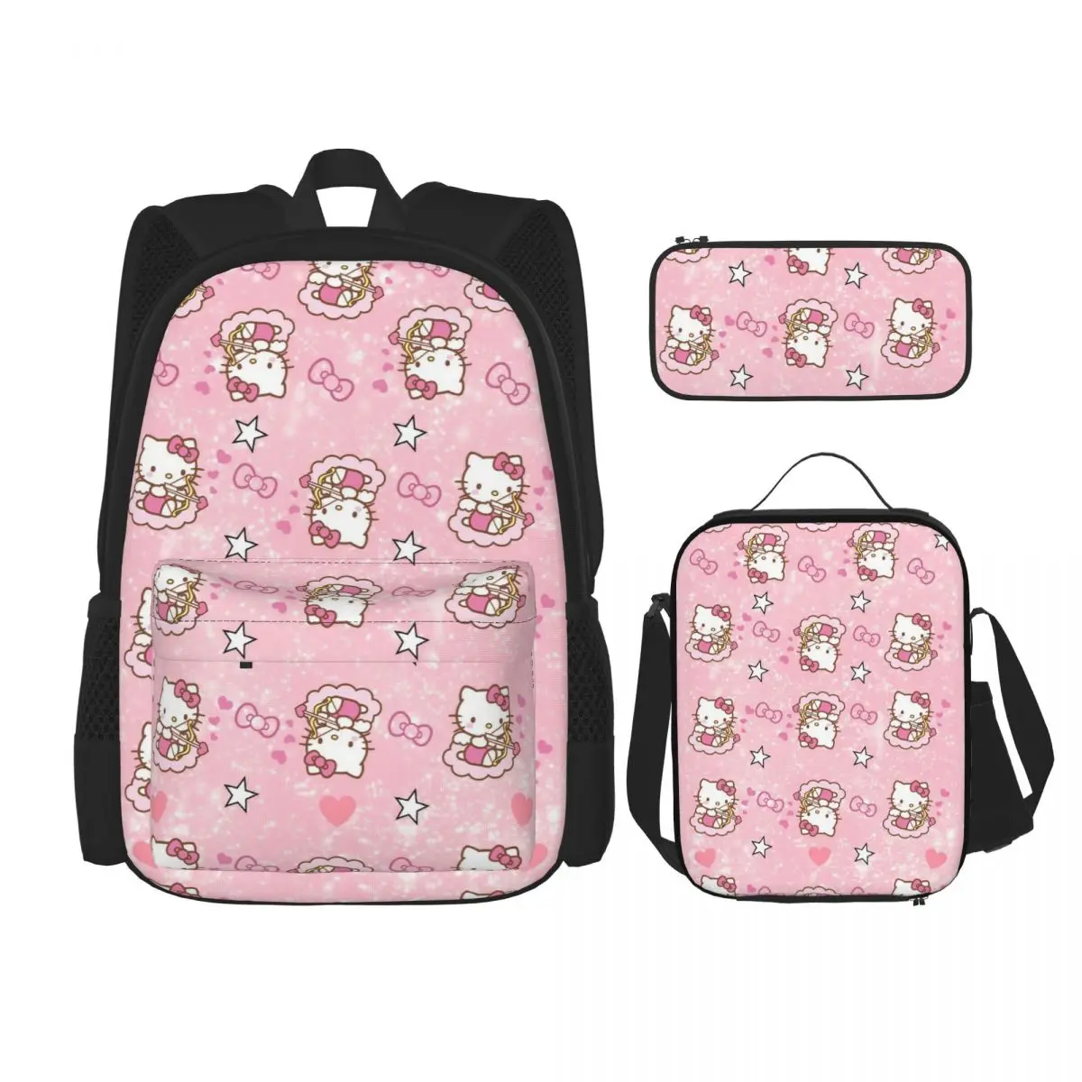

Hello Kitty Pattern 3pecs/set Backpack for Student Cute Cartoon Laptop Computer Canvas Bags Lunch bag Pencil Case