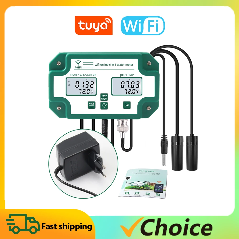 6 in 1 Digital Water Quality Tester Tuya WiFi Multifunctional PH TDS EC S.G SAL Temp Monitor Analyzer for Aquarium Aquaculture