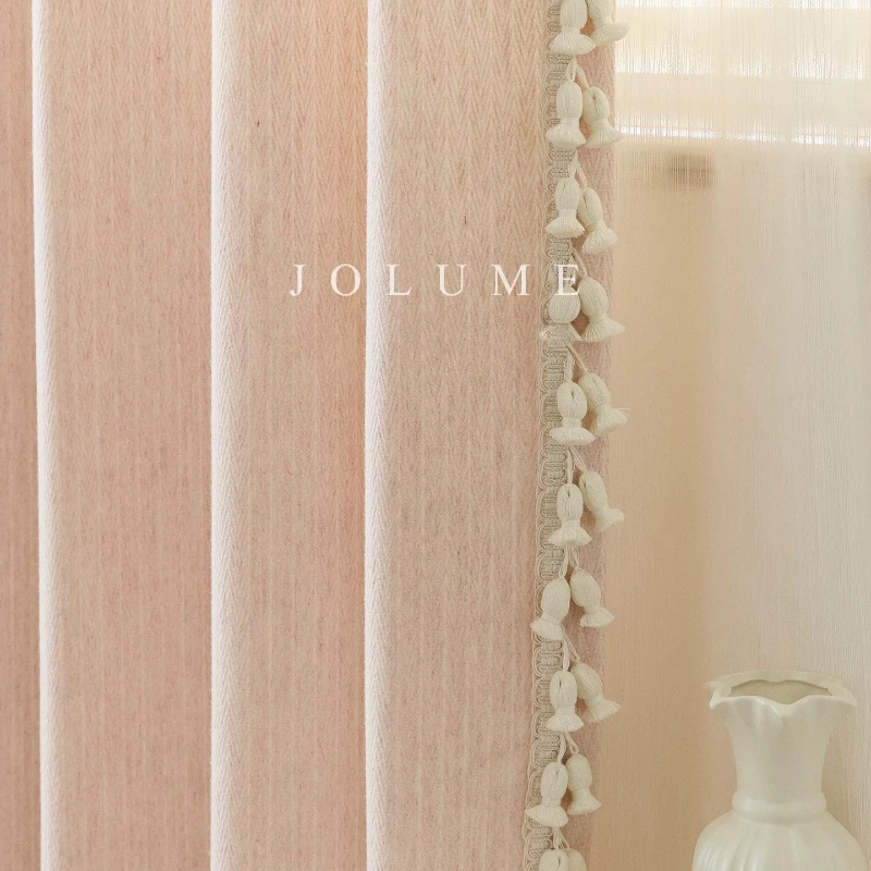 Pink Wool Chenille Vertical Stripe Jacquard Curtains for Living Room Bedroom French Window Balcony Customized Finished Product