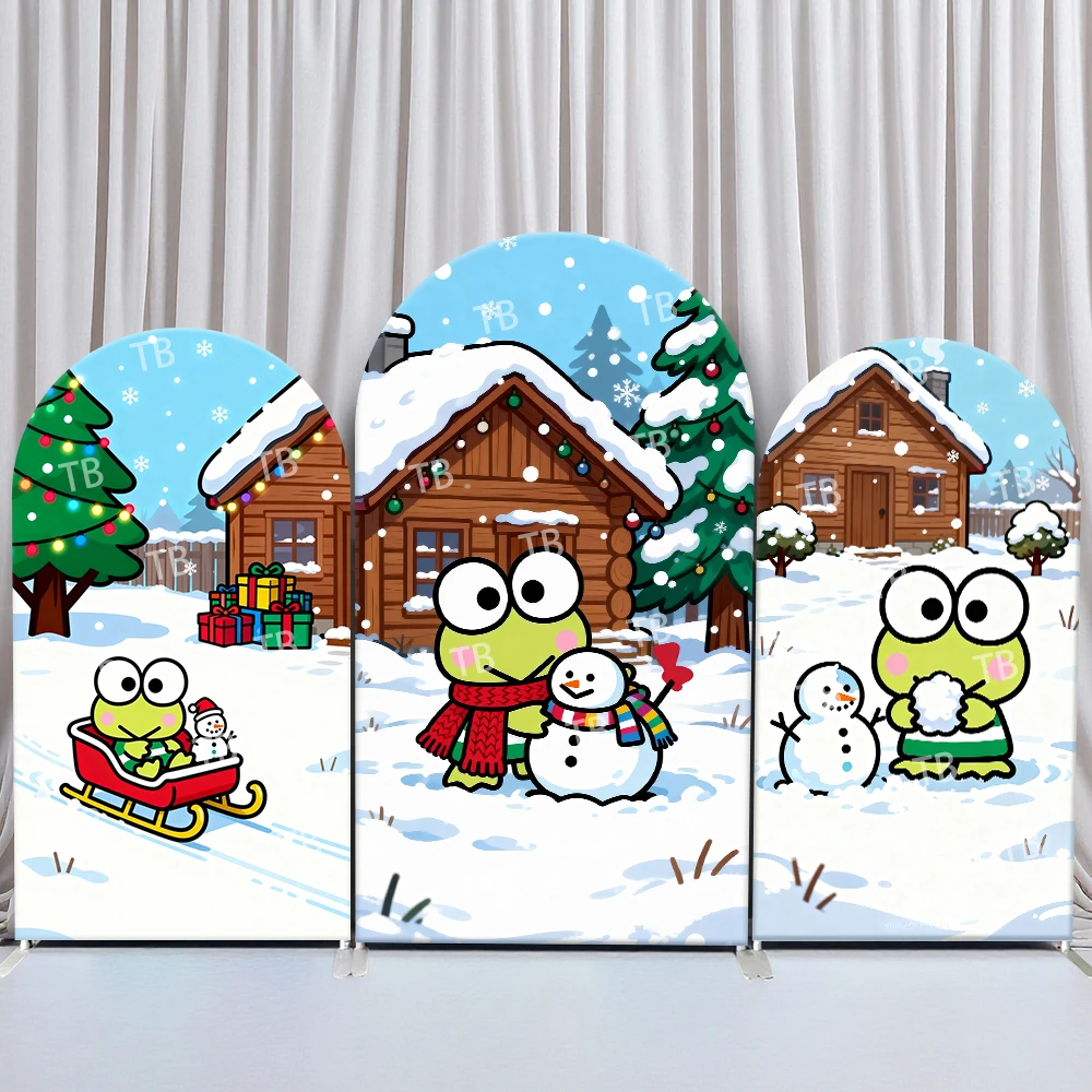 

Sanrio Keroppi зимняя кабина забавный стиль арочный фон чехол теплая праздничная сцена для детей день рождения детский душ фотобудка