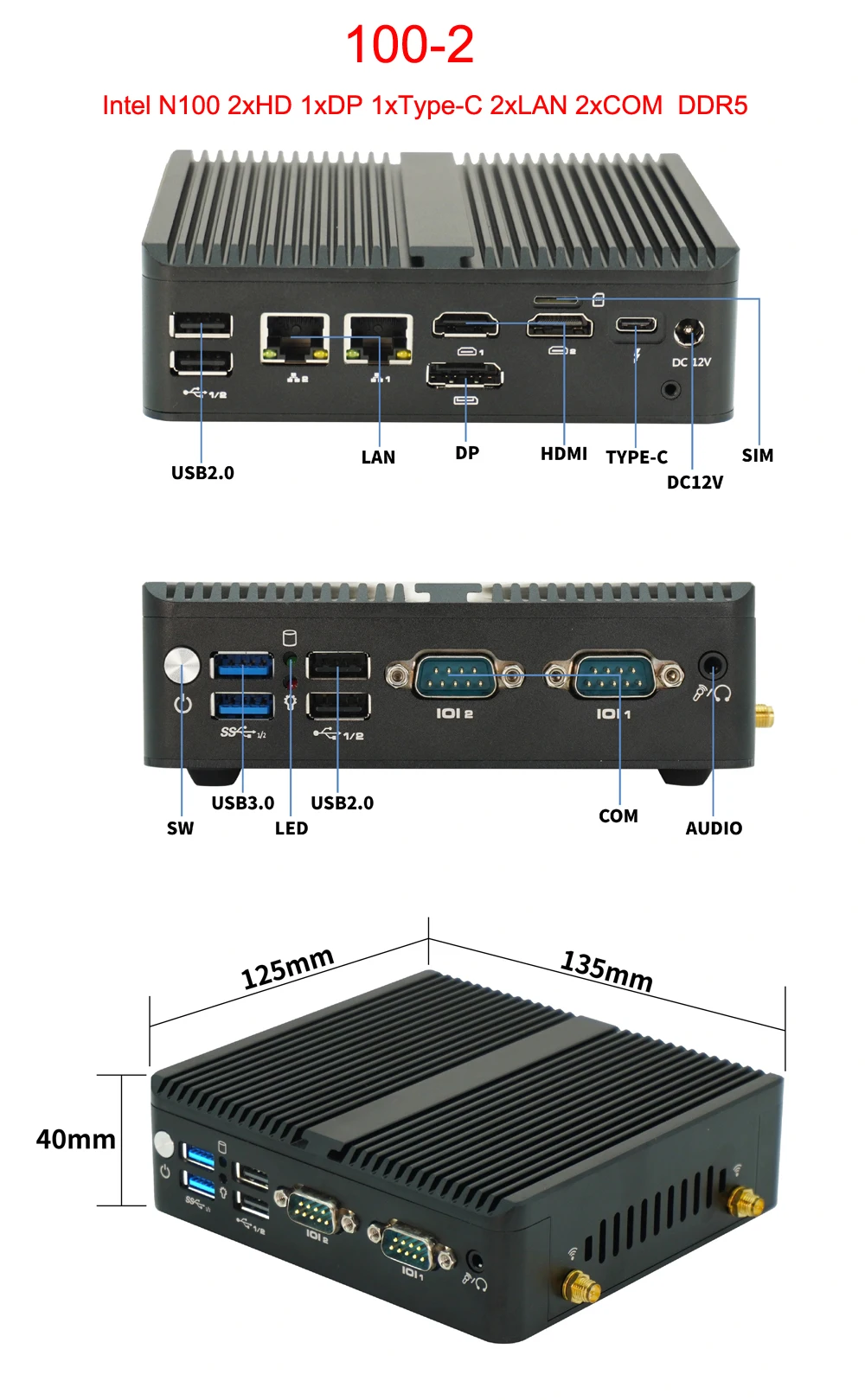 คอมพิวเตอร์ขนาดเล็กแบบไม่มีพัดลม Kingdelnuc รุ่น Diversified ใช้ชิปประมวลผล Intel เจนเนอเรชั่น 12 รุ่น N100 รองรับพอร์ต LAN 4 ช่อง, พอร์ต LAN 2 ช่อง, พอร์ต COM 2 ช่อง รองรับการแสดงผลภาพ 3 จอ ใช้เป็นคอมพิวเตอร์ตั้งโต๊ะและเราเตอร์ซอฟต์แวร์ไฟร์วอลล์