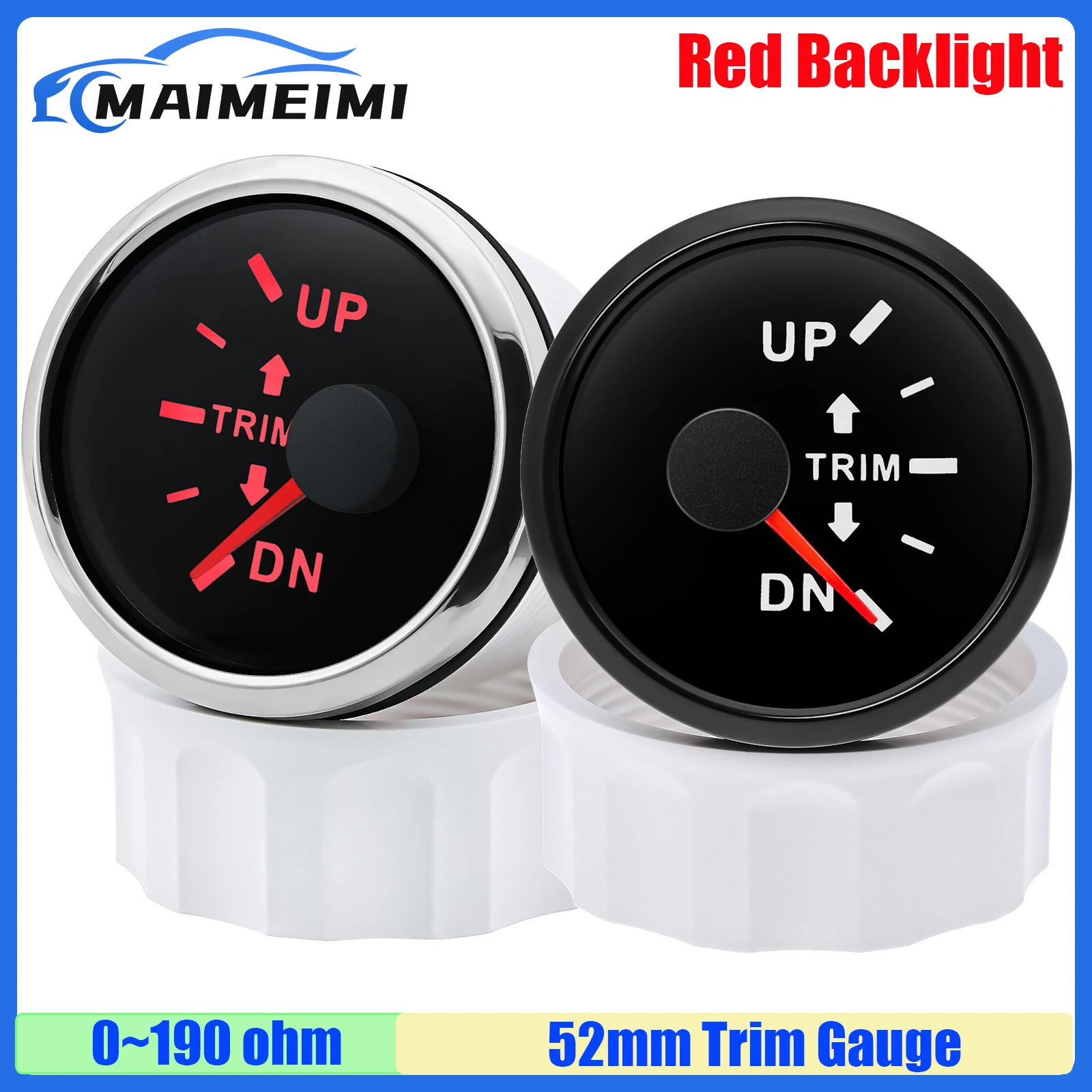 Boat Universal 52mm 0-190ohm Trim Gauge Marine Trim Tilt Indicator with Red Backlight for Inboard Outboard Engine Left Right