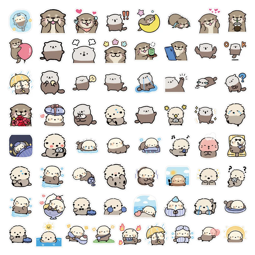 65PCS Kawaii Little Otter Graffiti Stickers Animal Cartoon Decal Notebook Phone Guitar Skateboard Waterproof Sticker Kid Toys