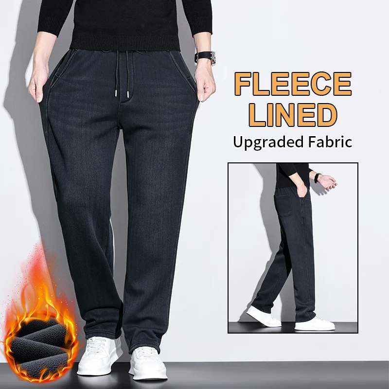 الرجال البوليستر صوف مبطن فضفاض مستقيم السراويل الطويلة 2025 الخريف الشتاء الرجعية نمط مريح الدافئة سراويل تقليدية حجم كبير 4XL #1