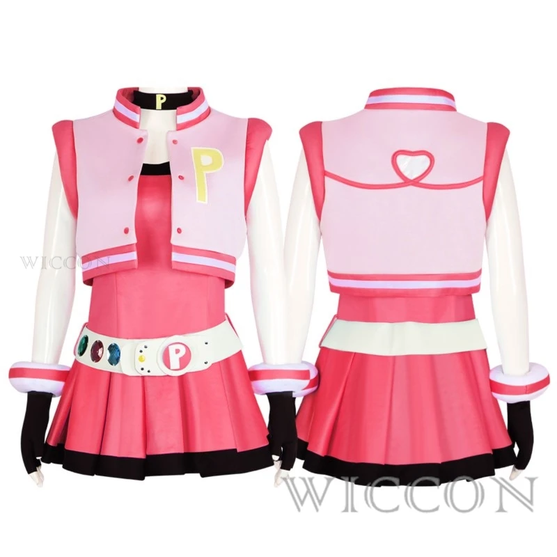 Power Cos Puff Girls Costume Cosplay Hyper Blossom Rolling Bubbles Costume Vest Coat Dress Outfit Hairband guanti cintura