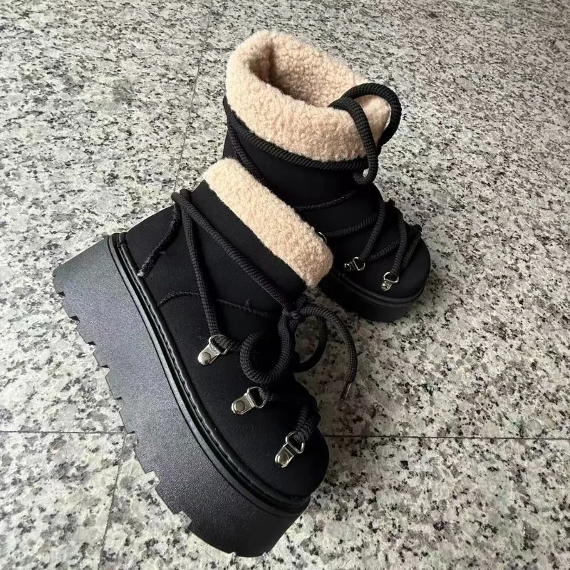 

Flats Platform Women Snow Boots Short Plush Warm Shoes Suede Casual Sneakers Woman Ankle Boots 2025 Fur Winter New Zapatos Mujer