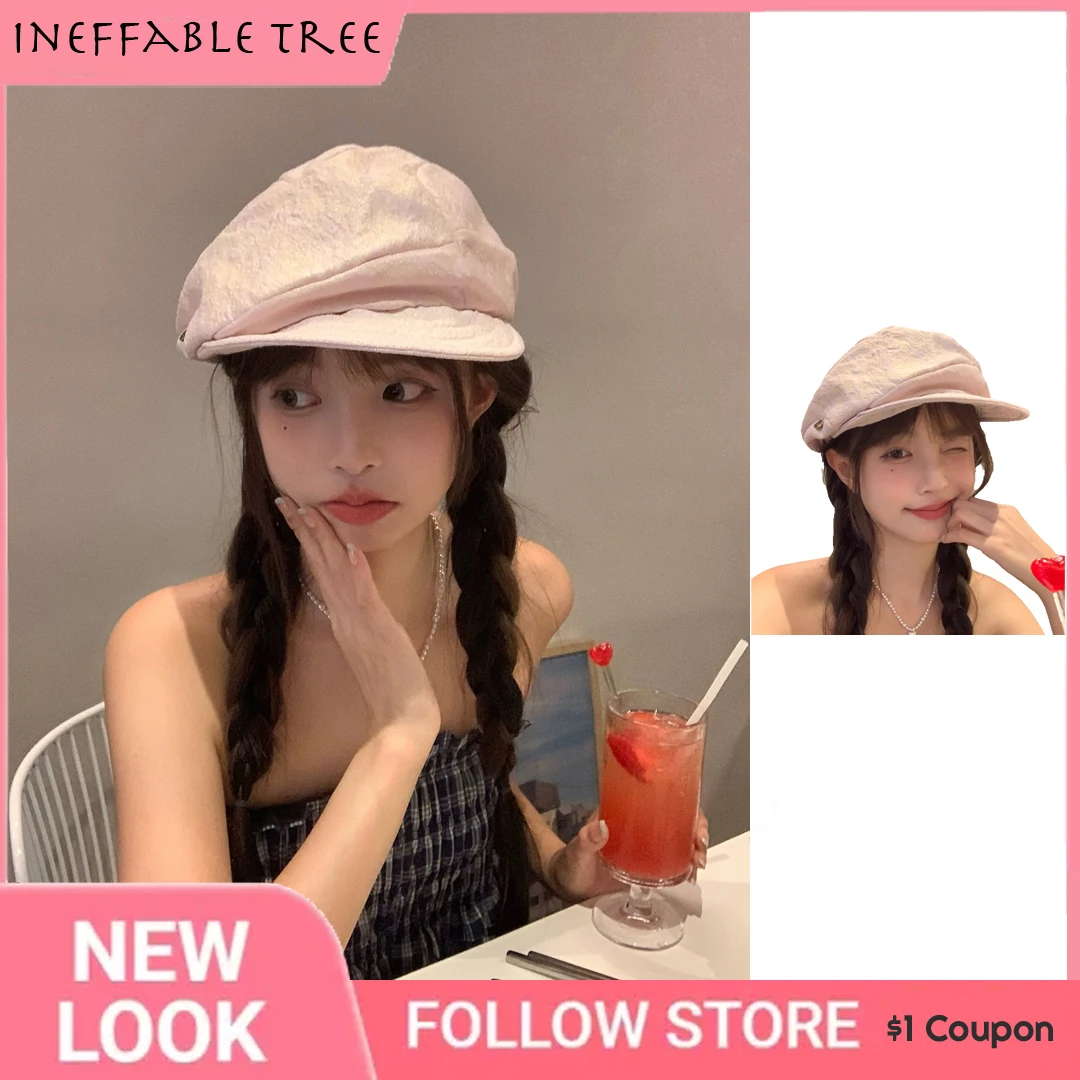 

Y2K Gilded Pink Shell-Shaped Beret Hats for Women Spring Autumn Octagona Newsboy Cap Travel Retro Headwear for Girls Gorras