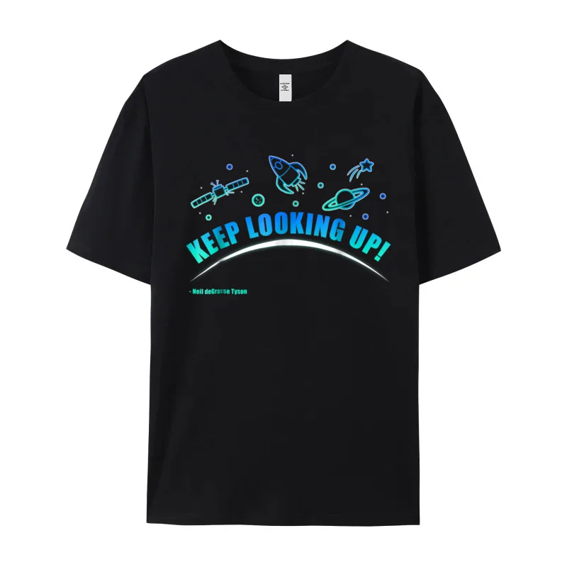 Short Sleeve Tops & Tees Round Neck Cotton Fabric Women's T-shirts Neil deGrasse Tyson Keep Looking Slogan Tshirts Funky