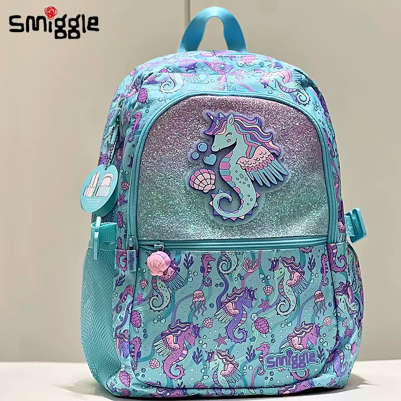 Австралийский школьный рюкзак Smiggle небесно-голубого цвета с морским коньком, Детские канцелярские принадлежности, рюкзак, сумка для ланча, стилус, кошелек, Подарочный стакан для воды